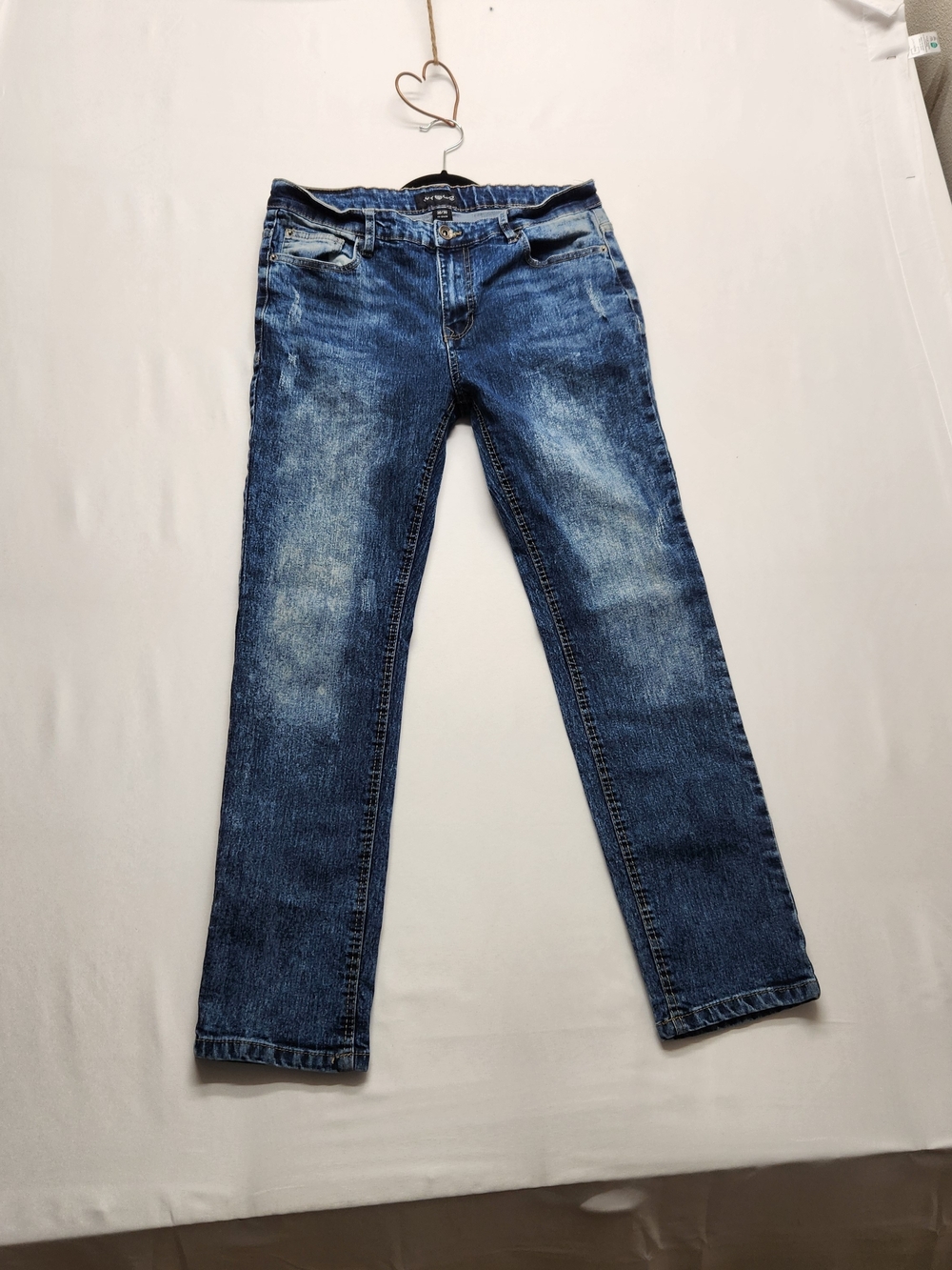 ⭐️WT02 Mens Acid Wash Slim Straight Jeans 36x30 Blue Distressed Y2K Streetwear